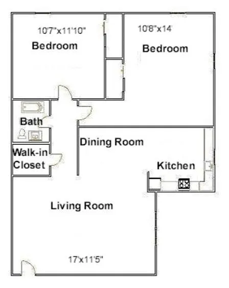 Floor plan 2 Bed 1 Bath