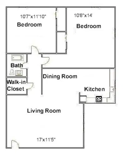 Floor plan 2 Bed 1 Bath