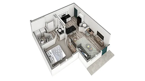 Floor plan 1 BR Premier Horizon Courtyard