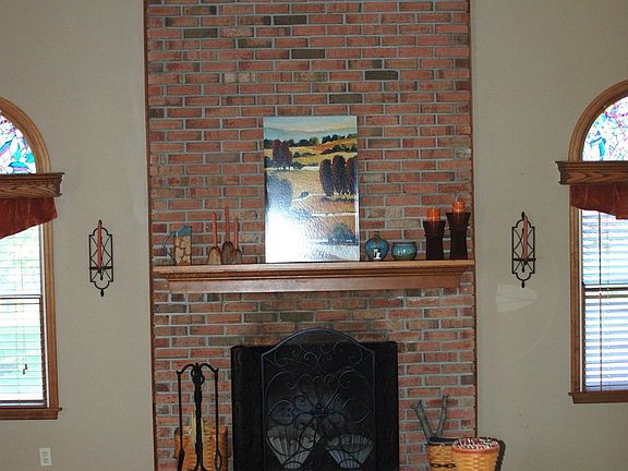 floor to ceiling brick fireplace
