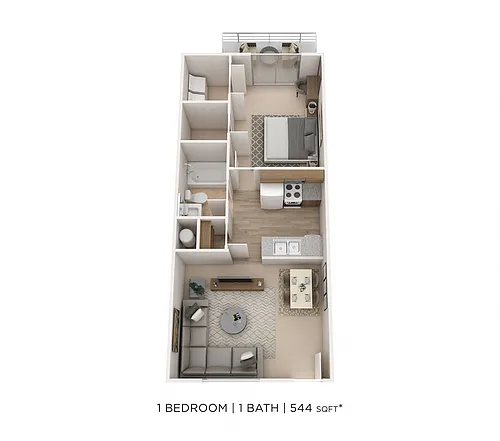 Floor plan One Bedroom- 544 sqft