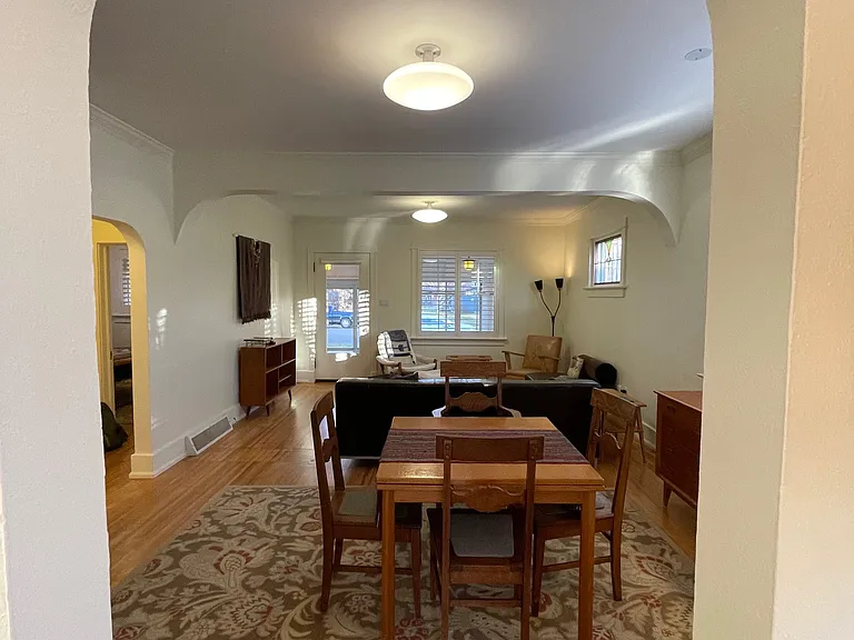 View looking to dining and living area from kitchen.