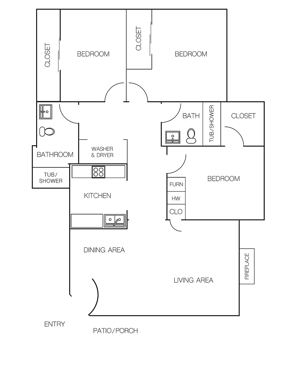 Floor plan 3 Bedroom/2 Bathroom B