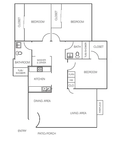 Floor plan 3 Bedroom/2 Bathroom B