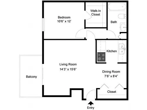 Floor plan 1 Bedroom 1 Bath
