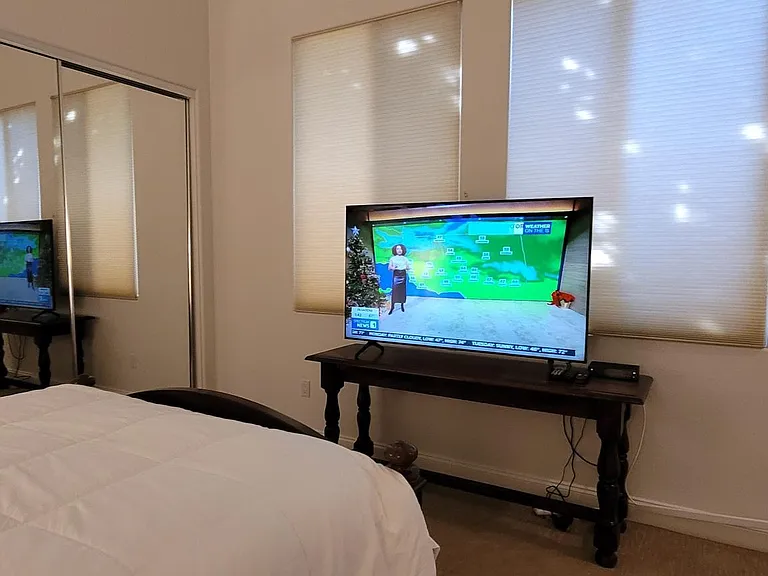 Bedroom 3 - Queen bed, large TV, full size shower and bathroom