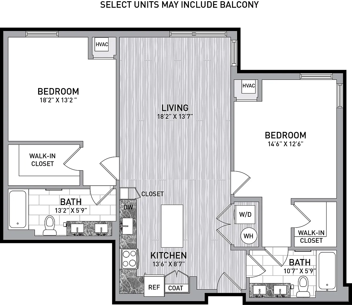 Floor plan 2 Bed 2 Bath-B2.2