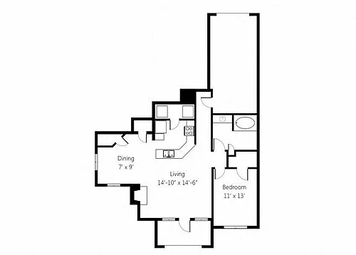 Floor plan Villas A5G 1bed 1bath with Garage