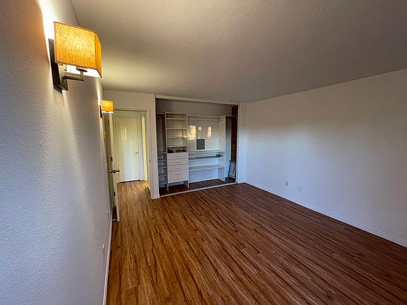 Freshly painted bedroom with closet organizer.
