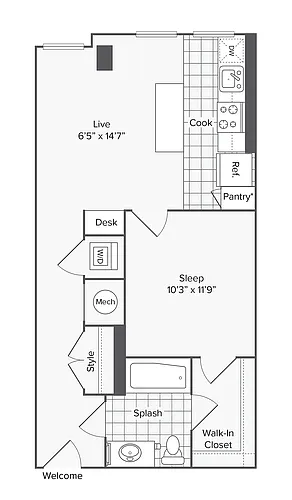 Floor plan Studio with Den - D