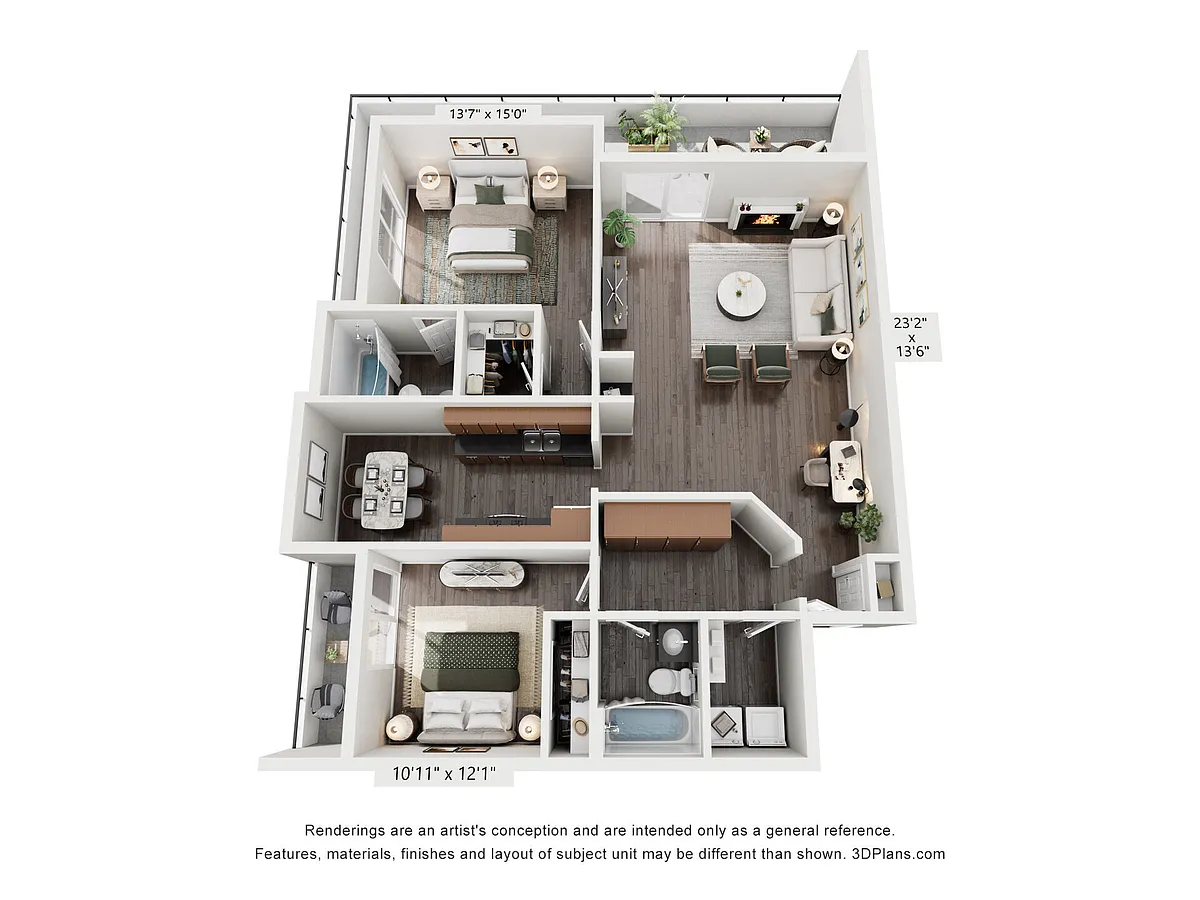 Floor plan 2 Bed, 2 Bath O