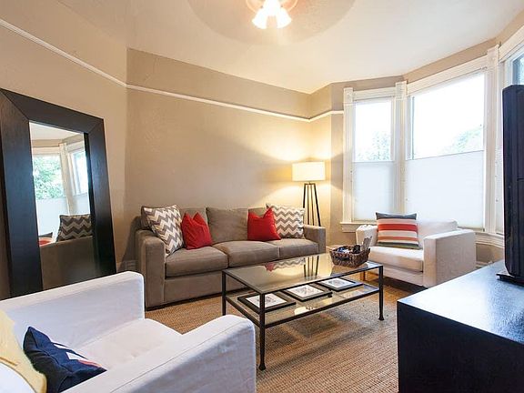 Living room with bay window for lots of natural light.