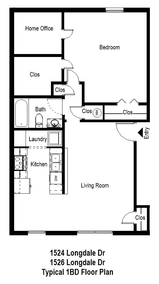 Floor plan 1BD 1BA Standard with Office