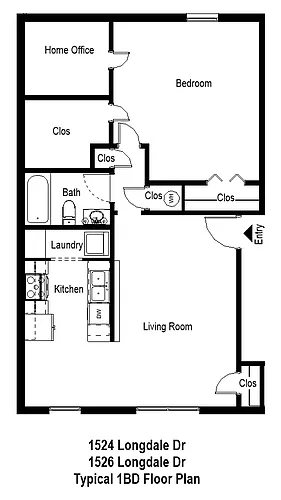 Floor plan 1BD 1BA Standard with Office