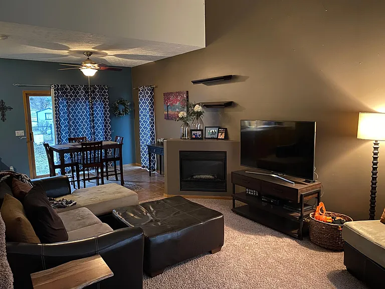 Family room with vaulted ceilings