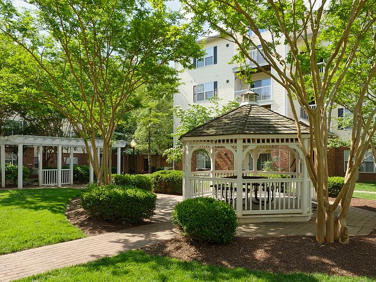 Landscaped courtyard with gazebo and seating