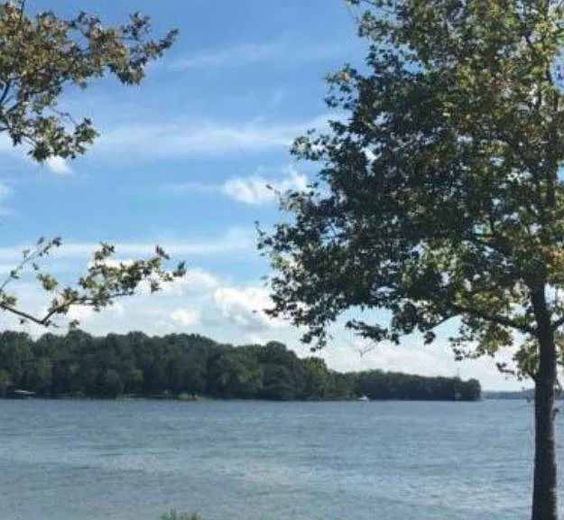 Walking trails to a neighborhood gazebo on lake.