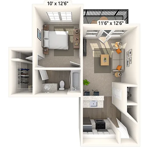 Floor plan Traditional 1x1 522-523 SF