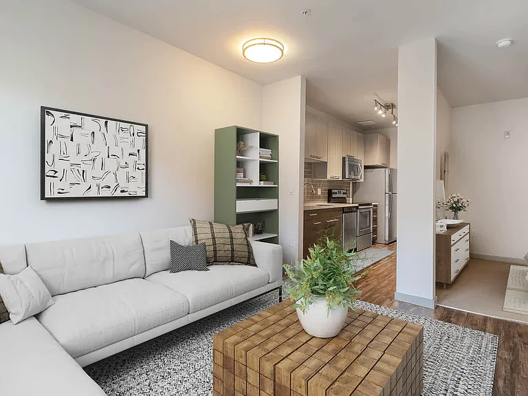 Living Area and Kitchen with Hard Surface Flooring