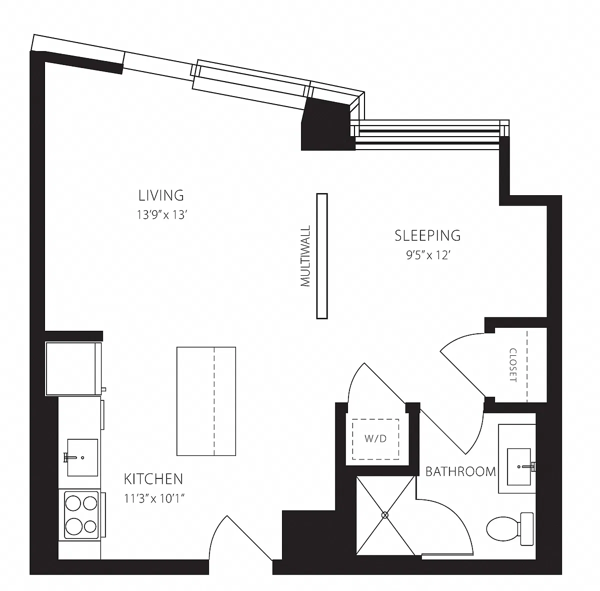Floor plan VI1J-0 Junior One Bedroom