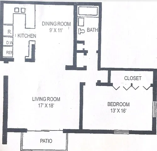 Floor plan 1 bedroom, 1 bath