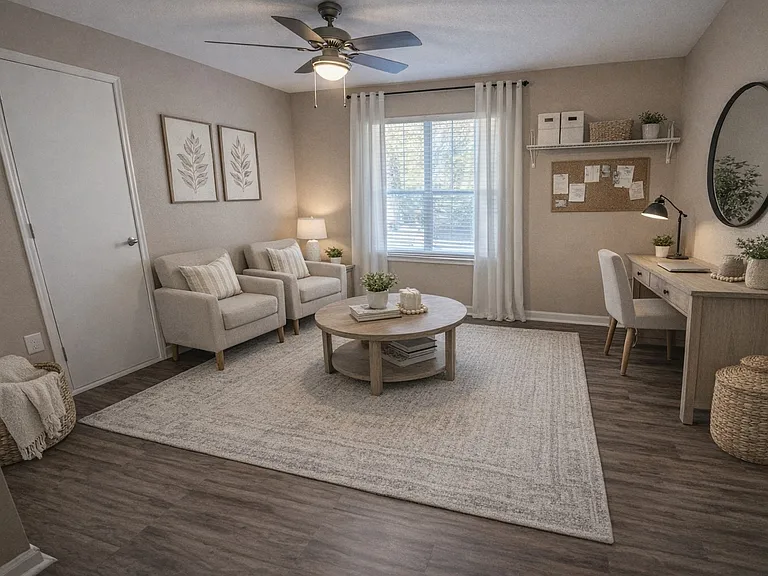 The second bedroom can easily function as a home office or flexible workspace.