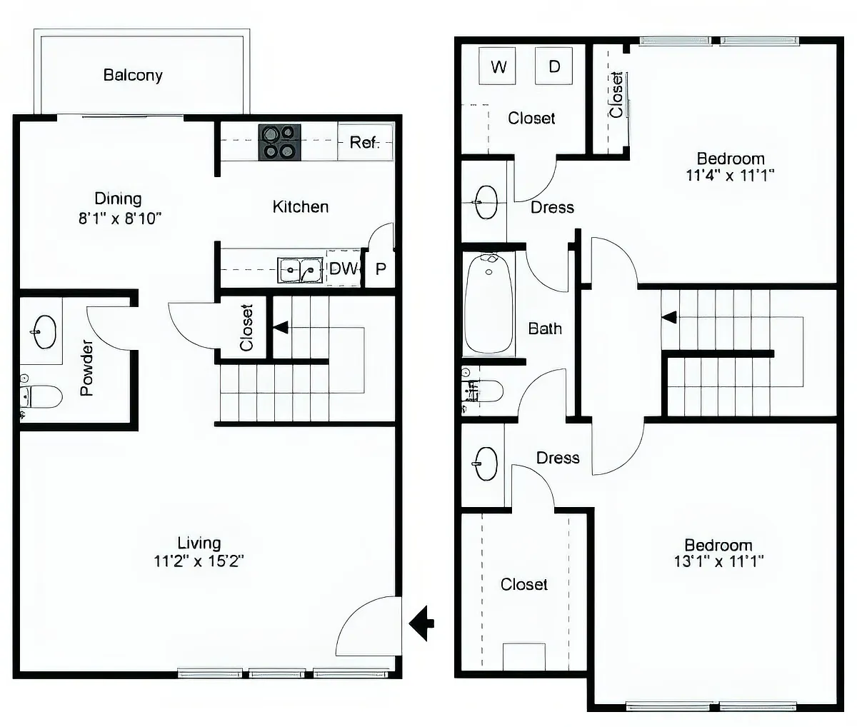 Floor plan 2x1.5 TH