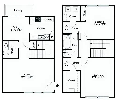 Floor plan 2x1.5 TH