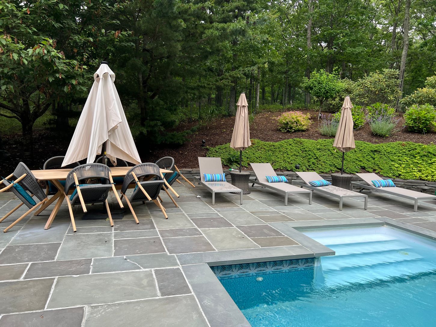  Outdoor dining for six and lounge chairs