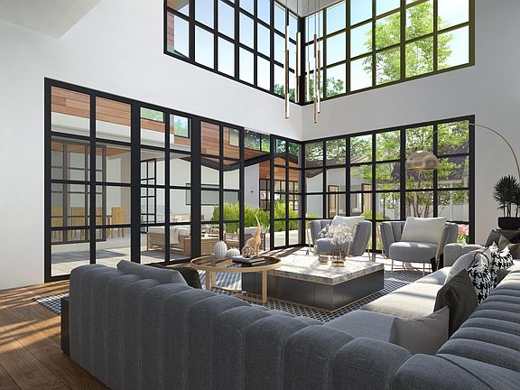 Double story Great Room facing central courtyard