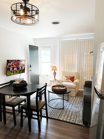 View from the kitchen to the living room.