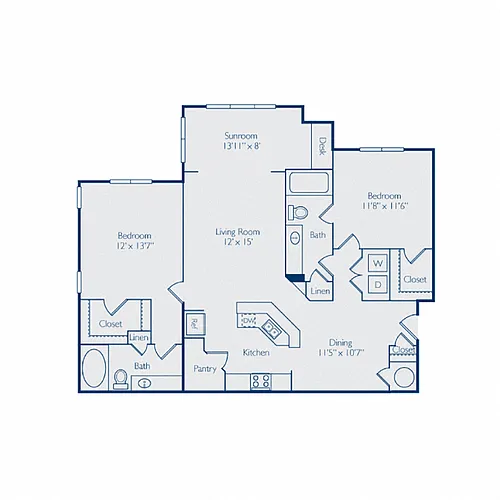 Floor plan Two Bedroom Two Bath w Sunroom