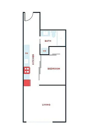 Floor plan Open 1 Bed, 1 Bath - Apt B
