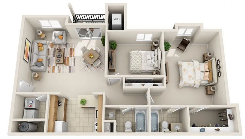 Floor plan 2 Bed 2 Bath | Upgraded