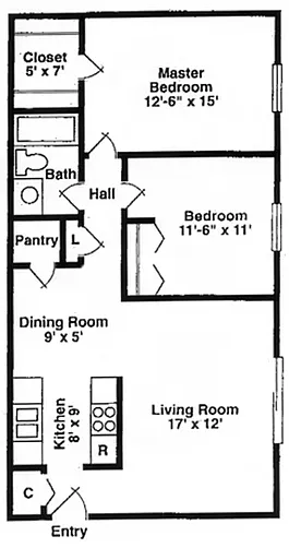 Floor plan 2 Bed 1 Bath
