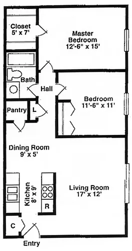 Floor plan 2 Bed 1 Bath