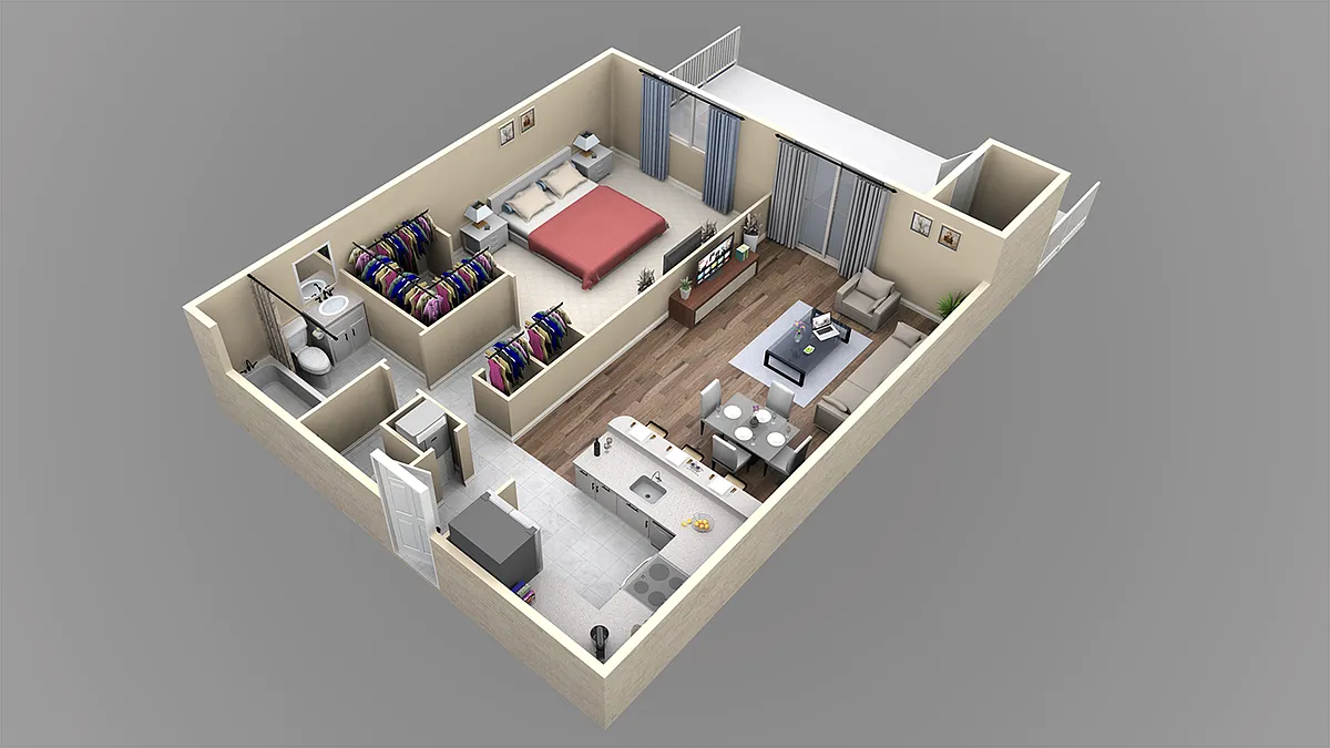 Floor plan A1 - 1 Bedroom, 1 Bathroom
