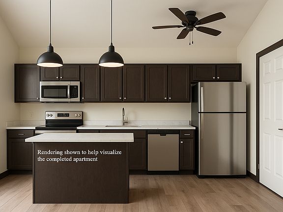 Rendering shown to help visualize the completed apartment