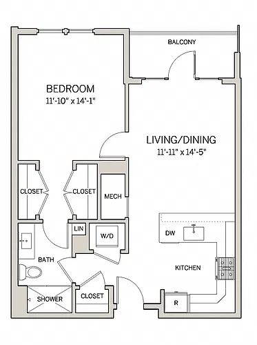 Floor plan 1 Bed 1 Bath A1