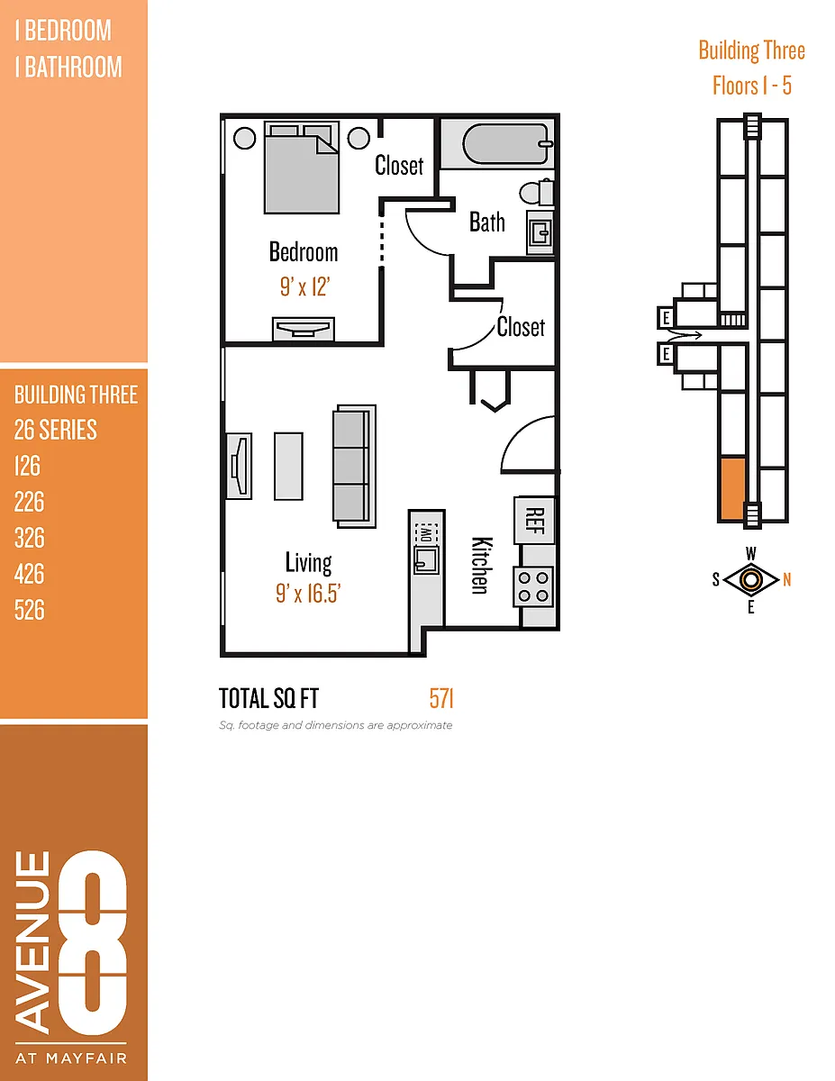 Floor plan 26 Series 1 Bedroom / 1 Bath