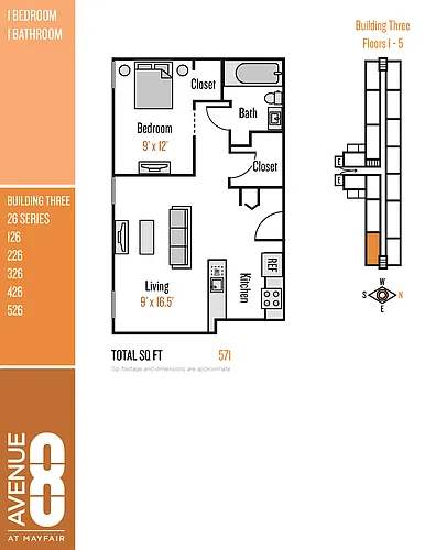 Floor plan 26 Series 1 Bedroom / 1 Bath