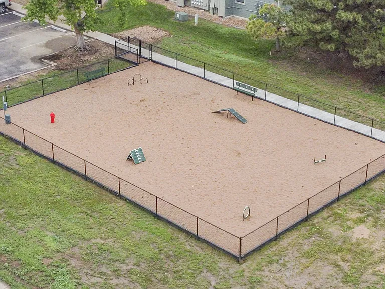 Aerial view of our Dog Agility Park at Hilltop View Apartments