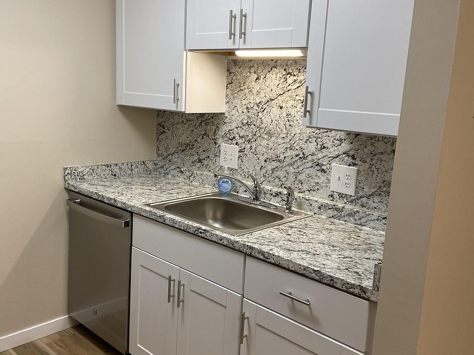 Renovated kitchen with ceiling height shaker cabinets, stainless hardware and task lighting.