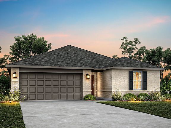 The Serenada, a one-story home with 2-car garage, shown with Home Exterior N