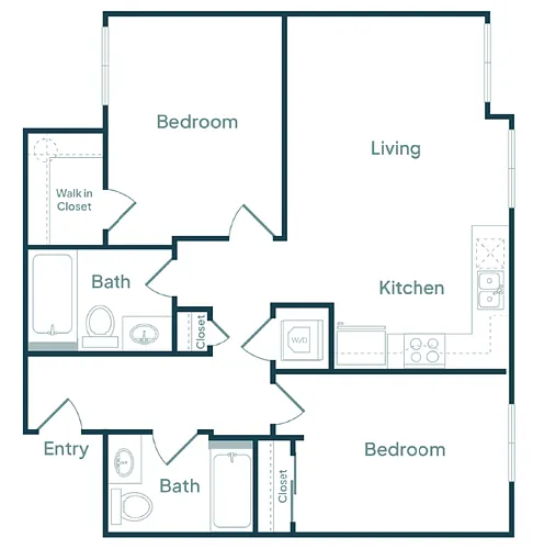 Floor plan 2 Bedroom 2 Bath (F)
