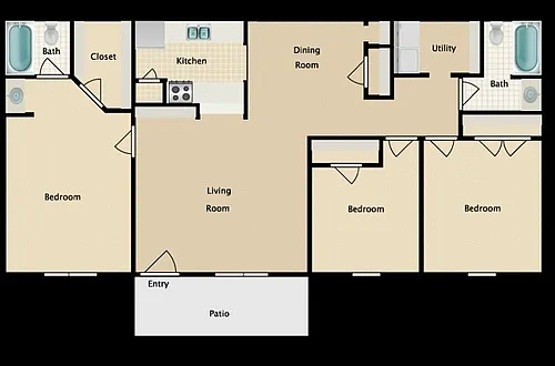 Floor plan 3 bedroom 2 bath