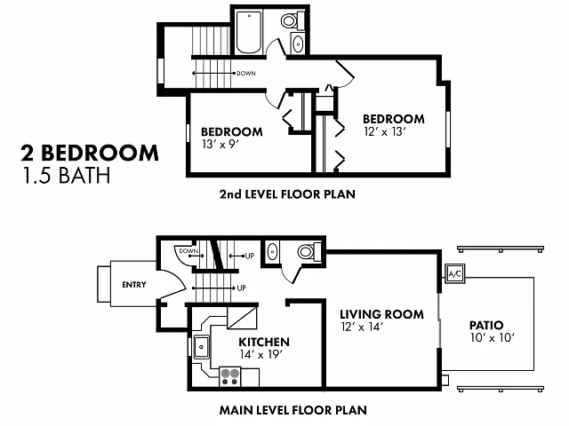 Floor plan Two Bedroom One and Half Bathroom