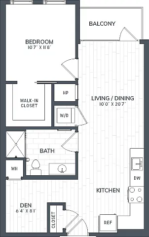 Floor plan A1D.1 | 1 Bed | 1 Bath | DEN