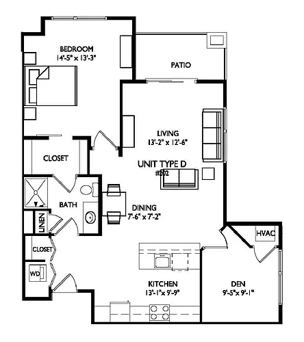 Floor plan 1 Bed plus Den