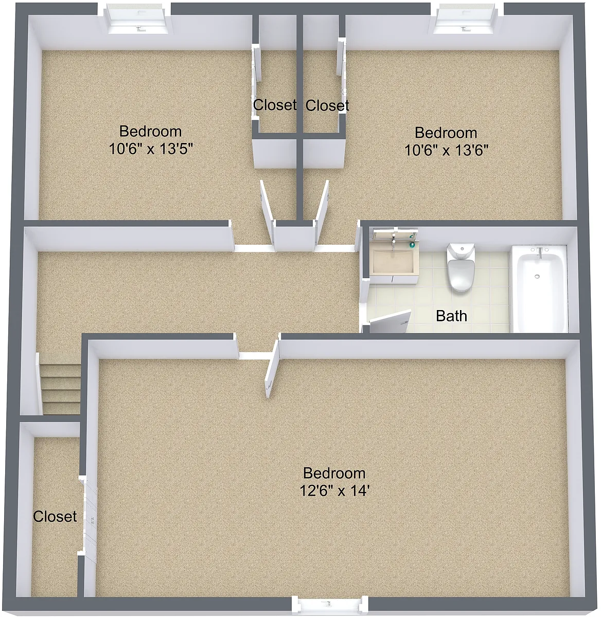 Floor plan Three Bedroom Townhome 2nd Floor